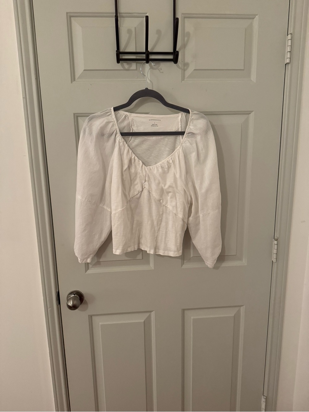 Anthropologie White Peasant Blouse size Large